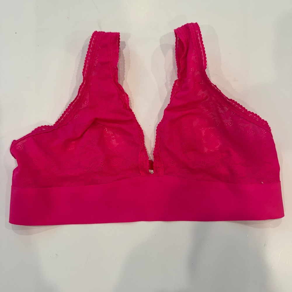 Aerie Smoothez Hot Pink Lace Bralette V-Neck Adjustable Straps Size M